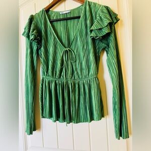 Zara Emerald Plisse Ruffled Blouse Sz small